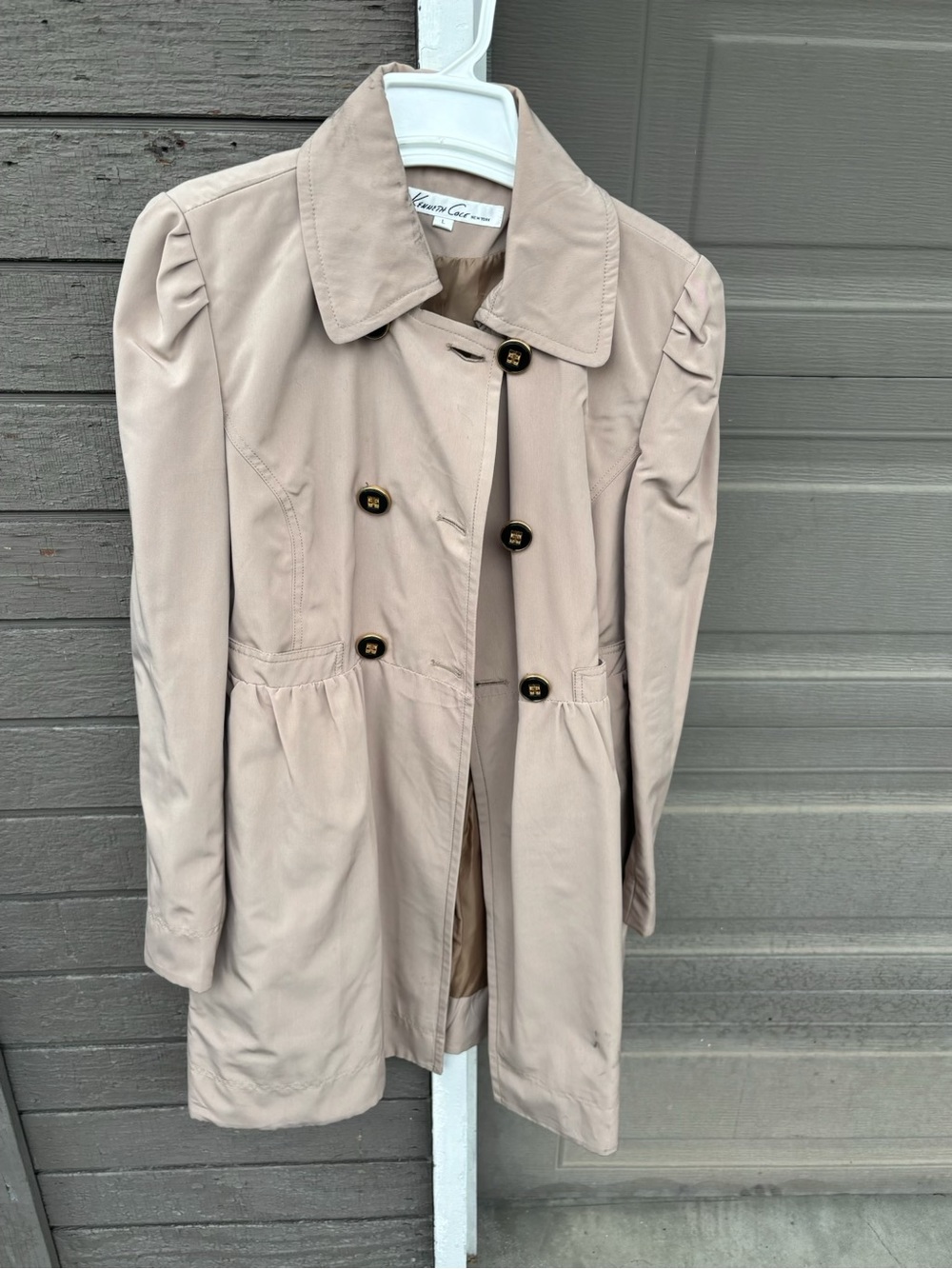 Kenneth Cole Double-Breasted Trench Coat in Light Taupe